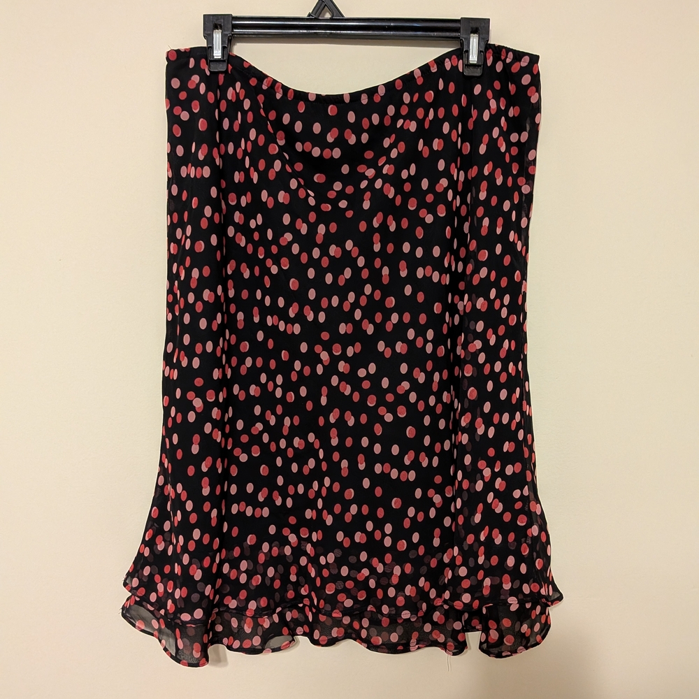 Elegant Black and Pink Polka Dot A-Line Skirt